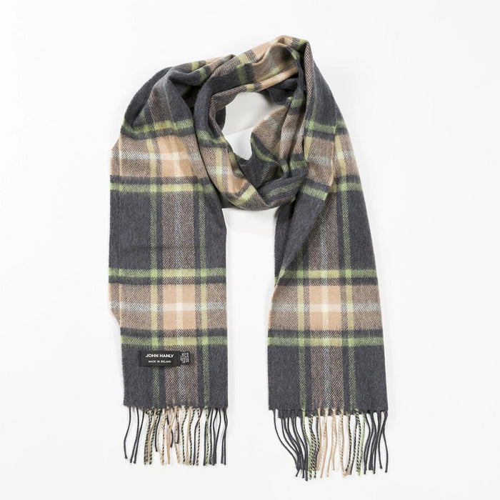 Merino Luxury Wool Scarf Grey Beige & Light Green