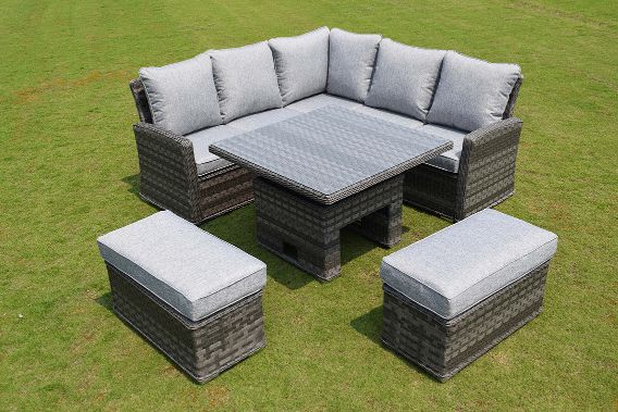 Rattan 8 seater casual set - Dark grey